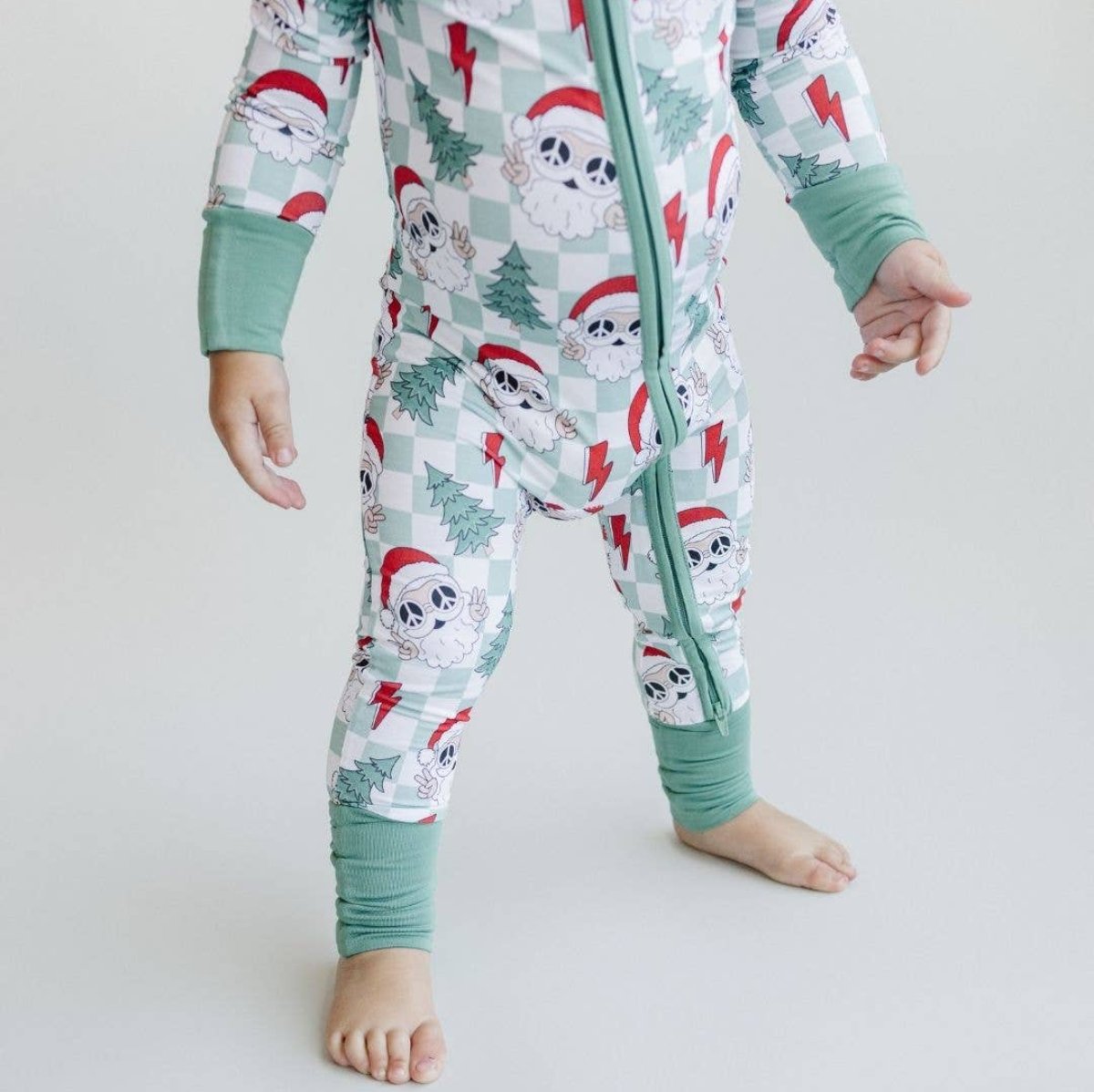 Christmas Baby Bamboo Clothing Zip Romper | Checkered Santa