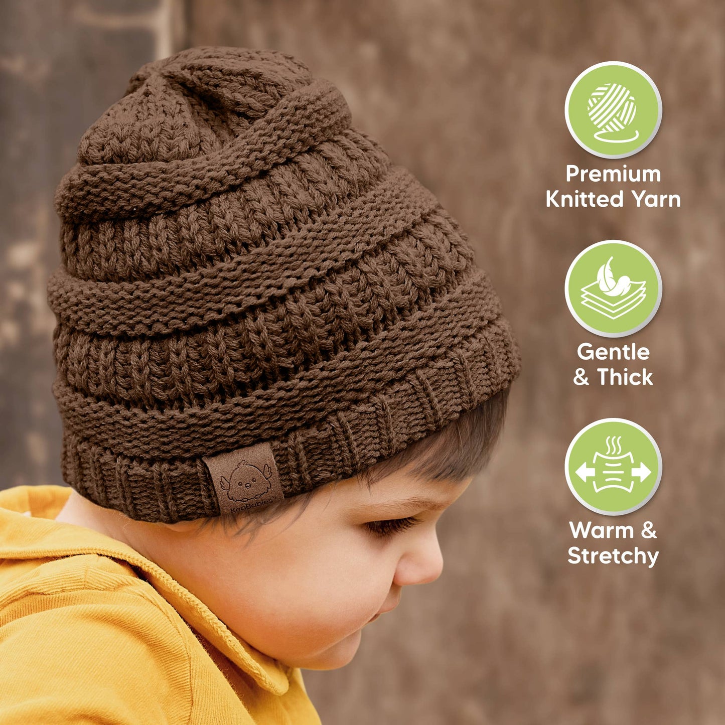 KeaBabies 3-Pack Warmzy Baby Beanies (Pecan, M)