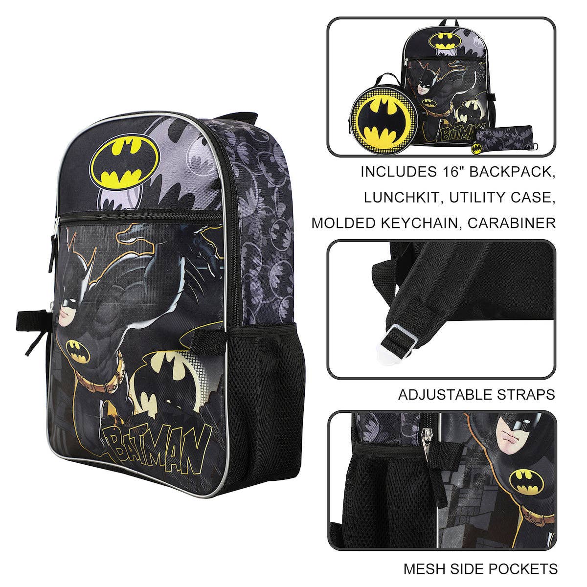 DC Comic Book Batman Symbol 5-Piece Backpack Accessory Set