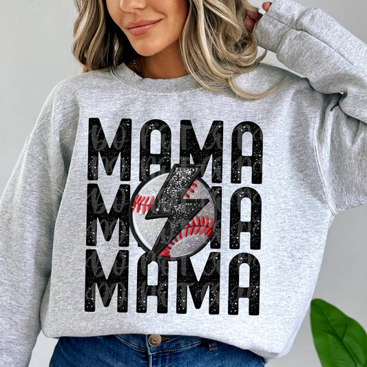 Mama Baseball Stacked Faux Embroidery Crewneck Sweatshirt